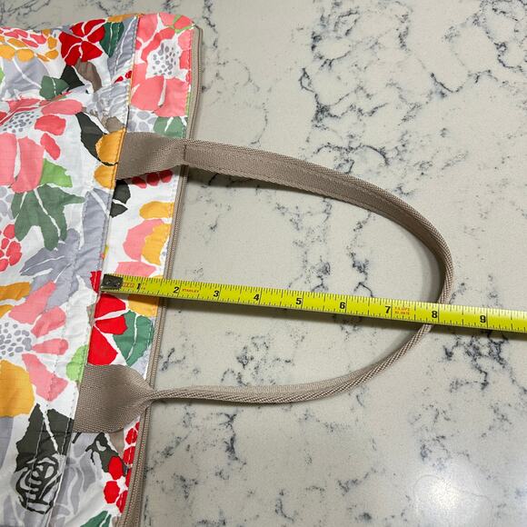 LeSportsac Tote Weekender Travel Bag Tan Straps White Multicolor Floral 18x13x7 - Picture 7 of 16